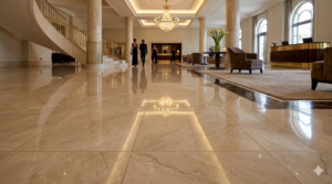 Polished marble hotel lobby flooring