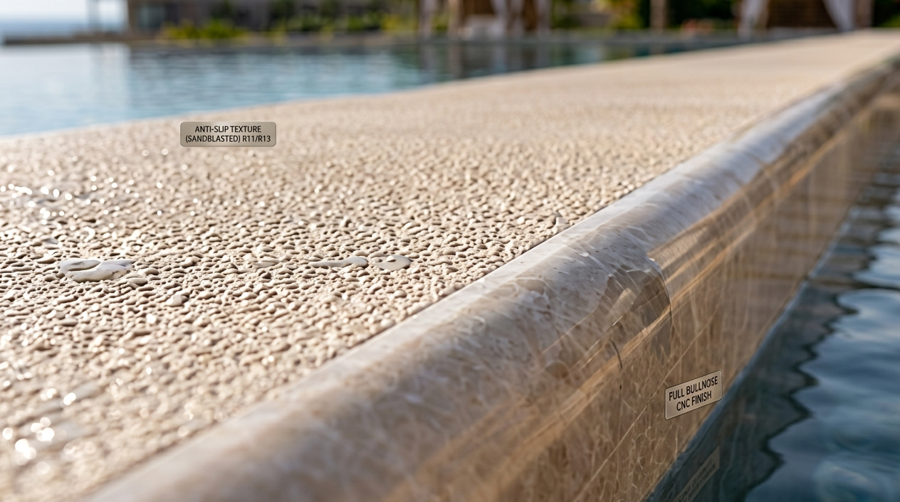 Custom Natural Stone Pool Coping, Borders & Luxury Surrounds